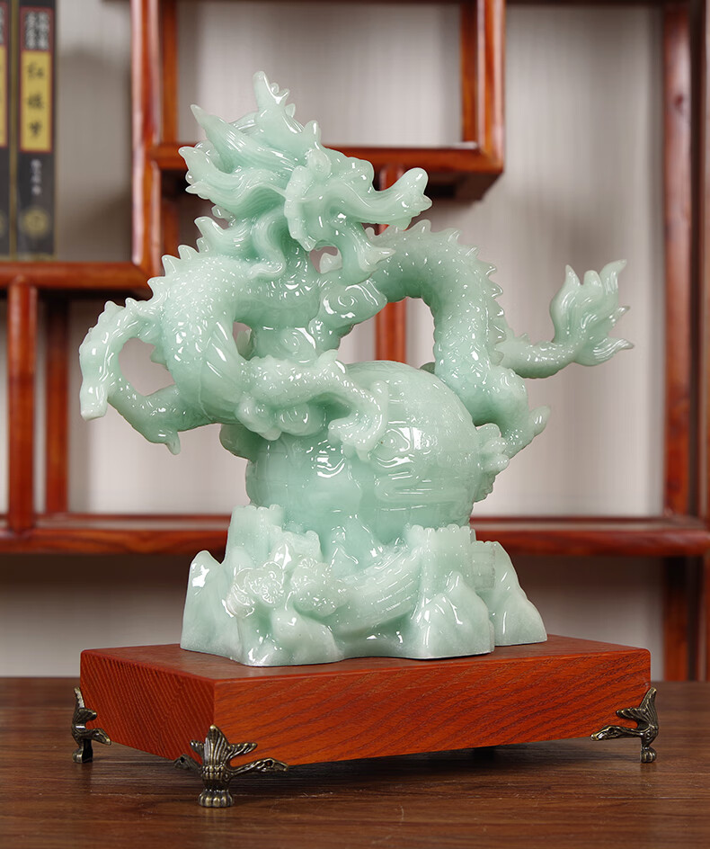 晨熙玉石青龙工艺品生肖龙的风水送朋友装饰品办公室龙摆件大气玄关