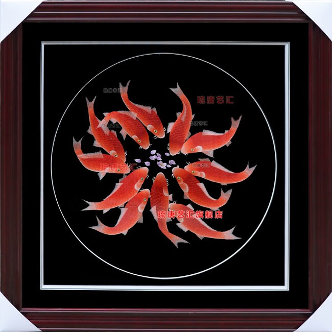 苏绣挂画苏绣手工刺绣框画 酒店办公室宴会餐厅挂画手工刺绣金鱼 年年
