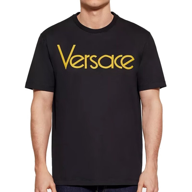 versace范思哲一线品牌 新款 男士黑色棉质logo刺绣短袖t恤衫奢侈品 a