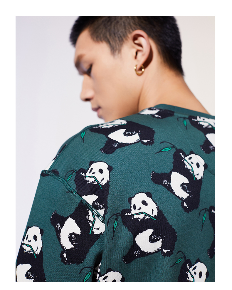 安踏卫衣男套头上衣男2021夏季新款休闲运动宽松圆领套头衫熊猫图案潮