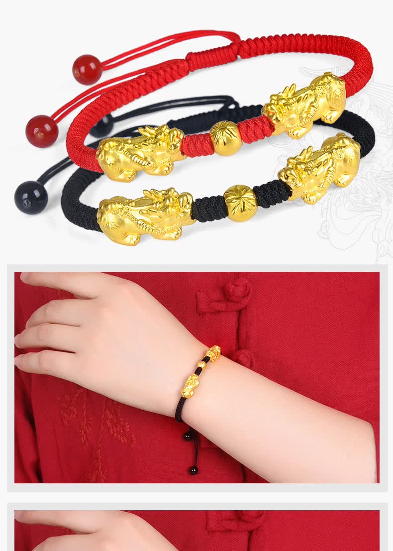 老凤·祥款式 黄金貔貅手链女999足金转运珠貔恘手镯男3d硬金皮丘