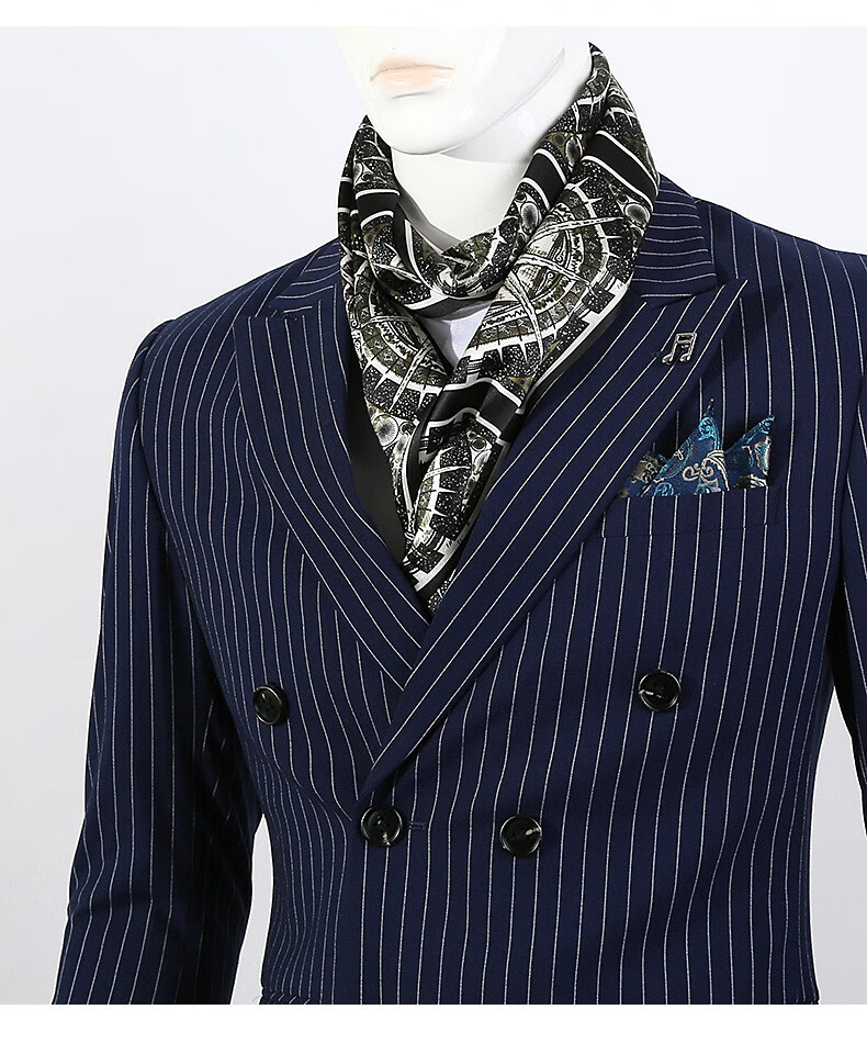 春夏季宝蓝色蚕丝印花围巾男老板西装衬.