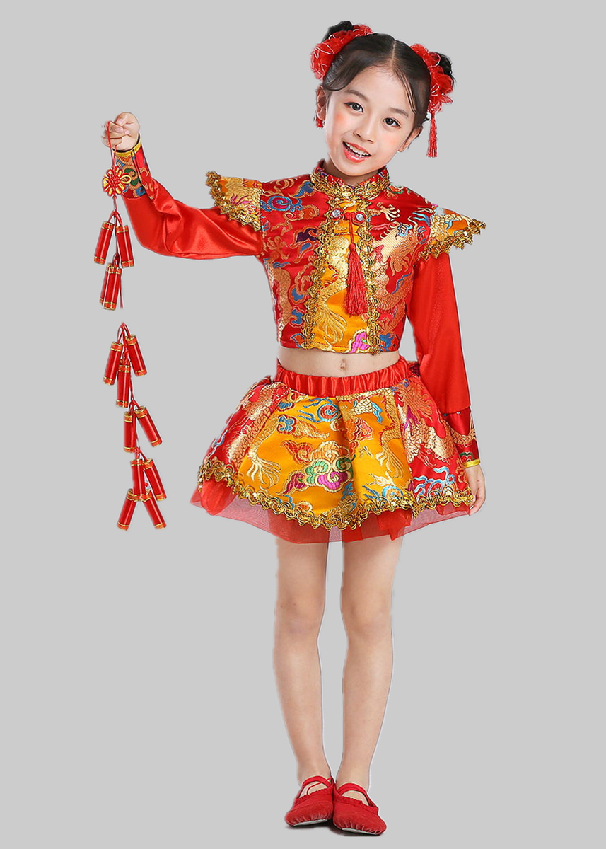 六一儿童说唱中国红喜庆演出服开门红打鼓服民族风灯笼舞蹈秧歌表演服