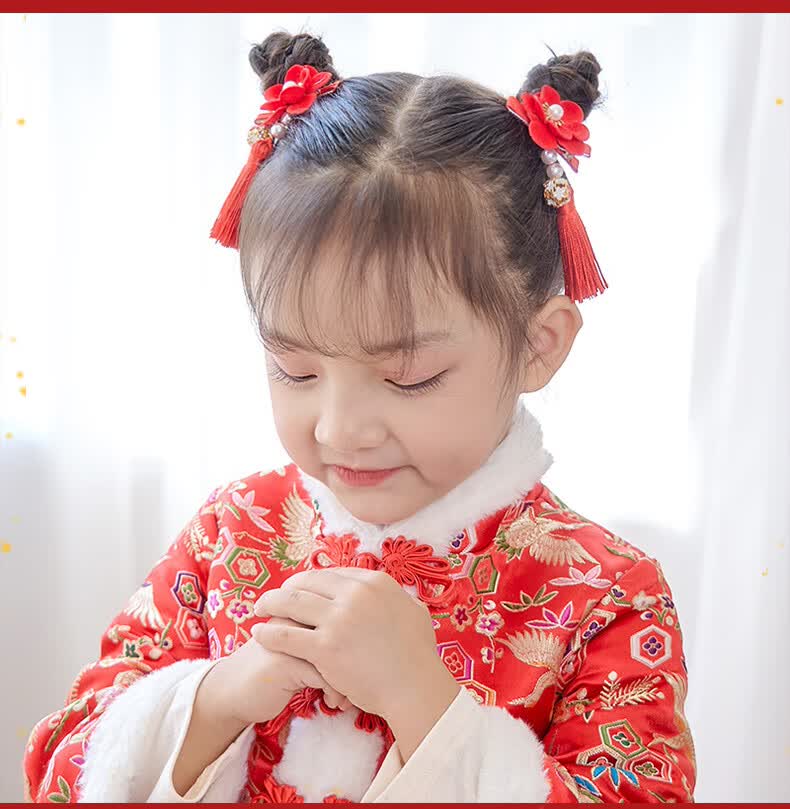 儿童汉服假发辫发夹古装仙头饰小女孩发卡子中国风头花新年发饰蝴蝶辫