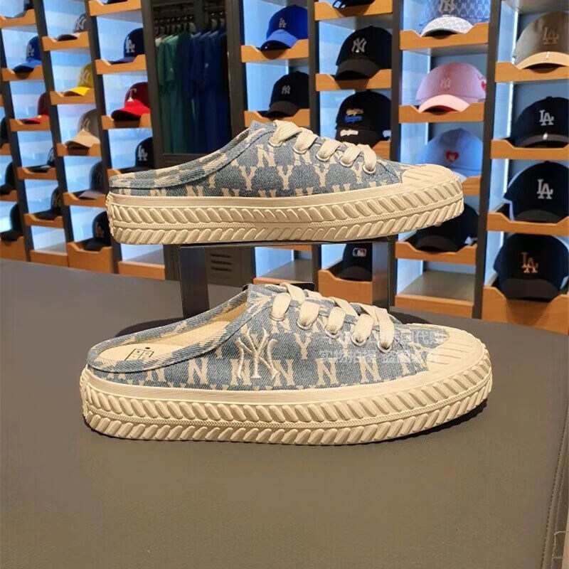 mlb韩国春夏女鞋半拖鞋ny老花男鞋厚底ins休闲鞋饼干鞋帆布鞋 ny-半拖