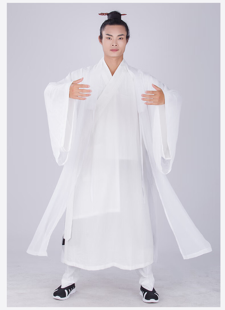 道士道袍亚麻长袍男女士中国风长款汉服明制小袖得罗