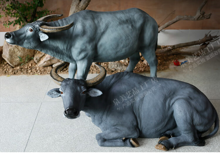 仿真动物水牛雕塑摆件黄牛奶牛户外园林景观装饰品玻璃钢大型模型b款
