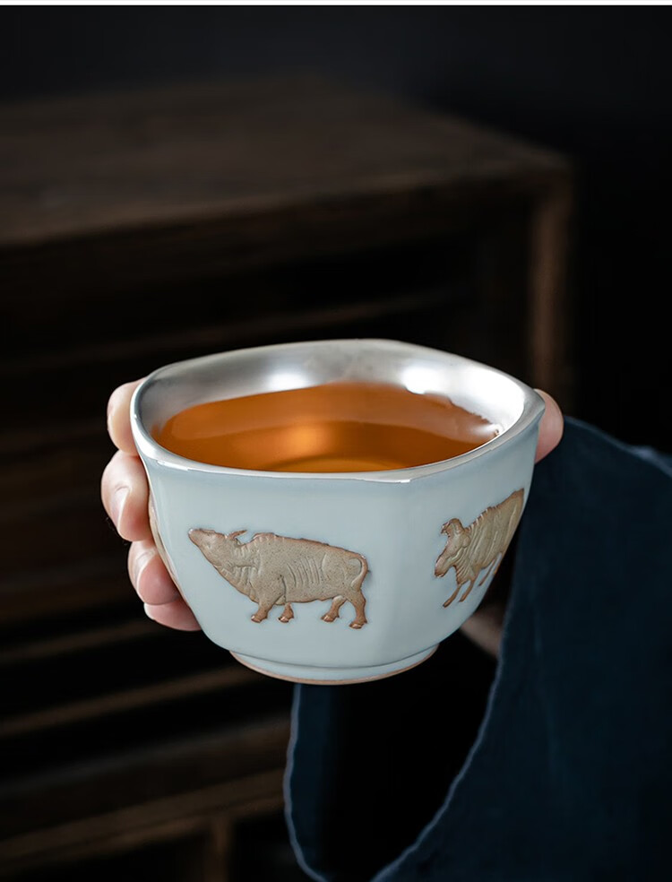 容山堂固德徐国瑞大师五牛杯大号主人杯家用品茗杯单杯喝茶杯浮雕鎏银