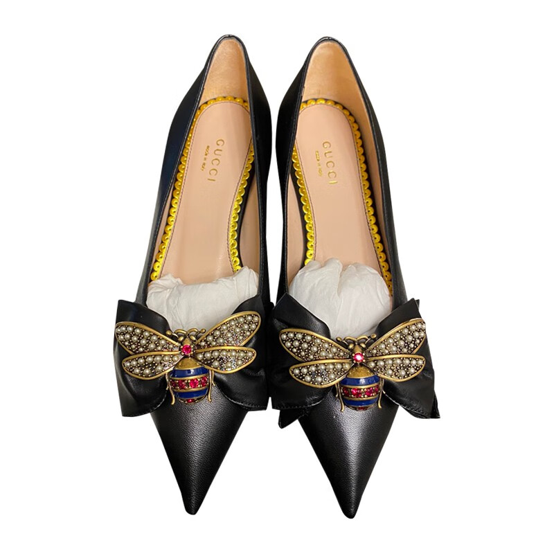 全新gucci玛格丽特珍珠小蜜蜂平底鞋黑色全皮ai524633现货礼物黑色系