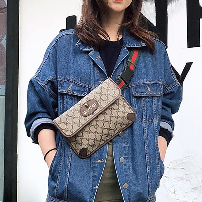 gucci古驰虎头包男包女包双g纹胸包腰包涂层帆布经典红绿带斜挎包生日