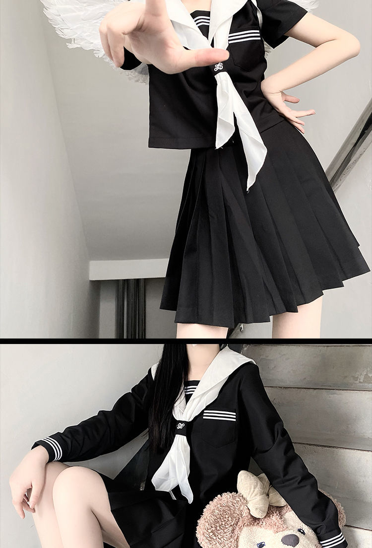 【神北jk】jk制服裙正版黑三本水手服长短袖学院风校供中间服套装