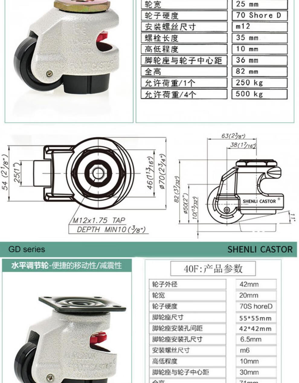 万向轮gd60f80f40f水平调节轮福马轮支撑型机器脚轮轮子40s定制军绿色