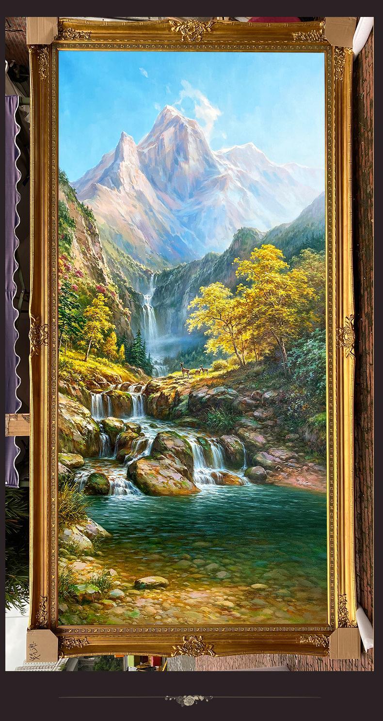 弗朗德欧式客厅山水风景纯手绘油画玄关装饰画美式走廊过道竖版挂画