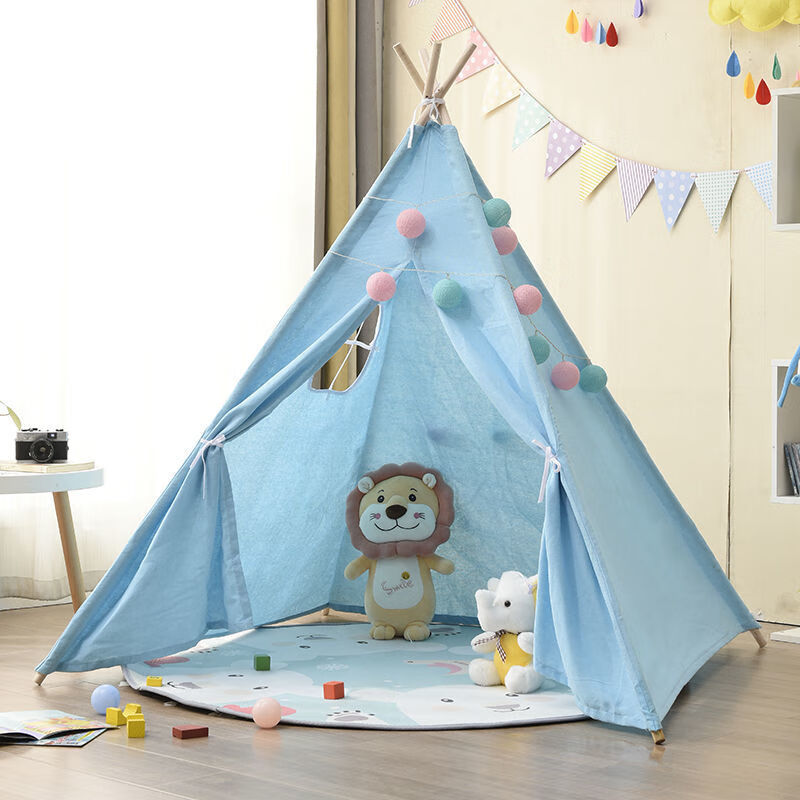 儿童室内帐篷游戏屋印第安帐篷公主房帐篷男女孩过家家室内帐篷单色蓝