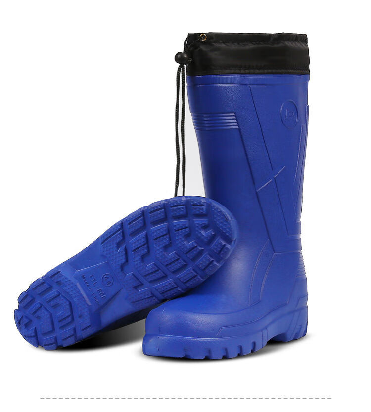 高筒雨靴防滑水鞋防水保暖水靴加厚洗车胶鞋 女泡沫8锁口蓝色【拍大一