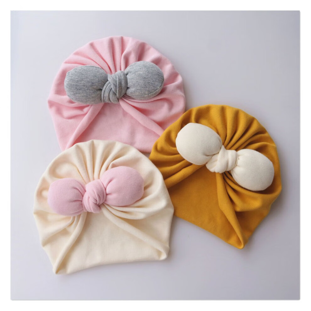 新生儿帽子秋季婴儿帽子韩版婴幼儿胎帽单层纯棉蝴蝶结印度帽新生宝宝