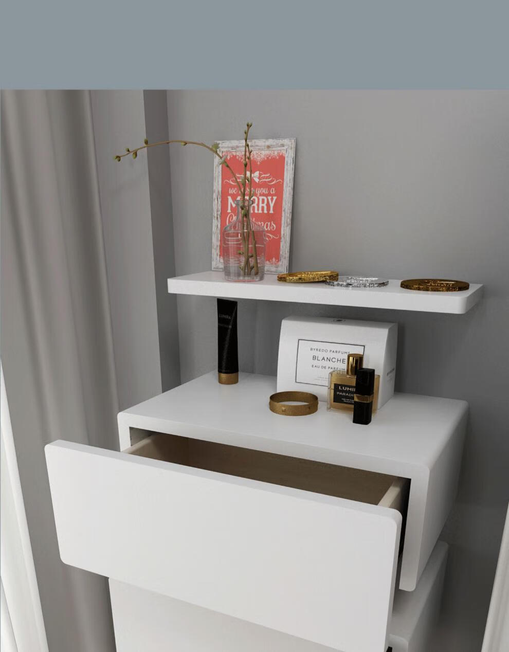 壁挂式悬空床头柜实木壁挂抽屉搁板墙上梳妆创意网红悬空床头柜壁柜