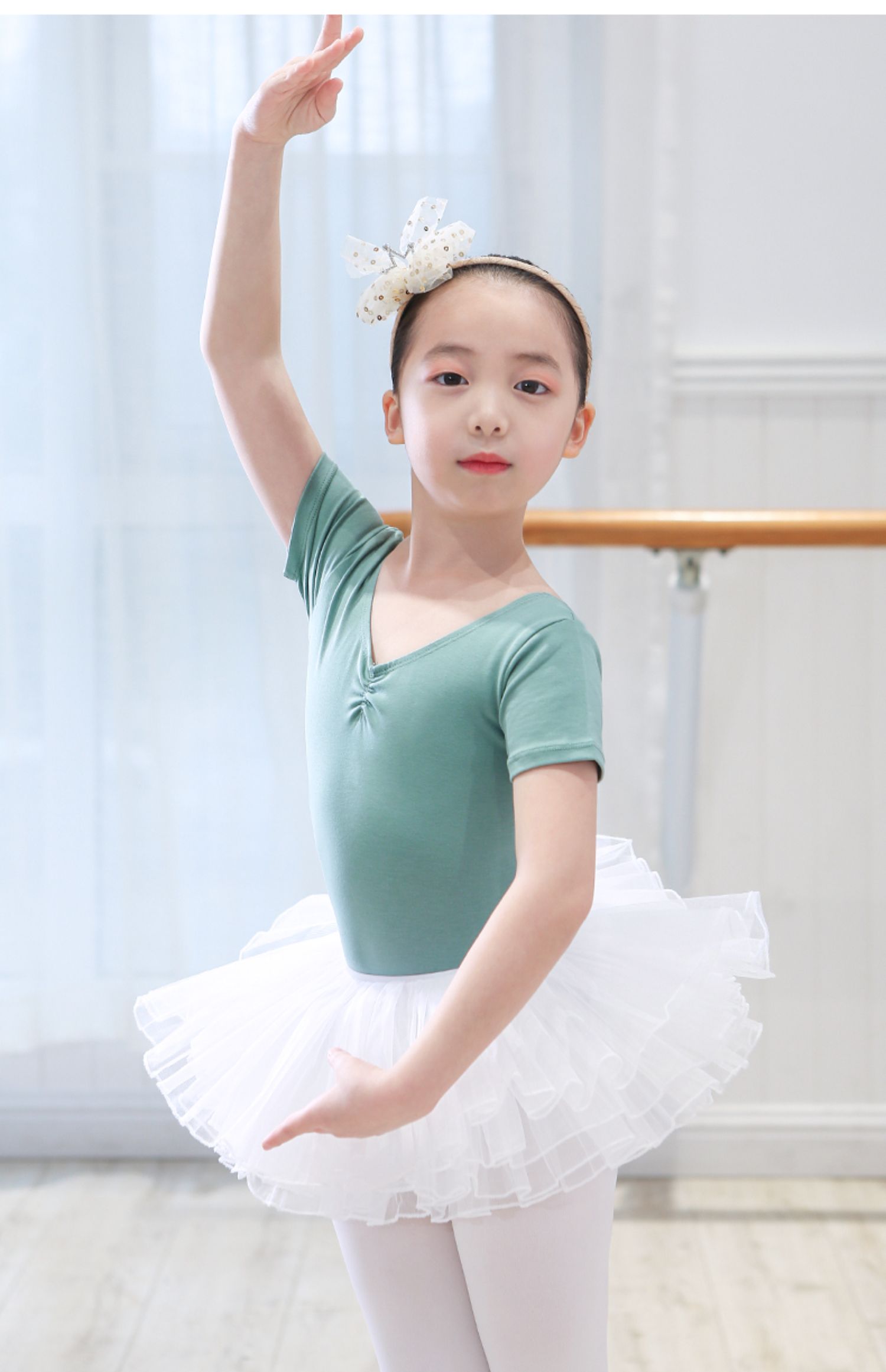 儿童舞蹈服女童夏短袖芭蕾中国舞体服练功体操服形体基训连体长袖林朝