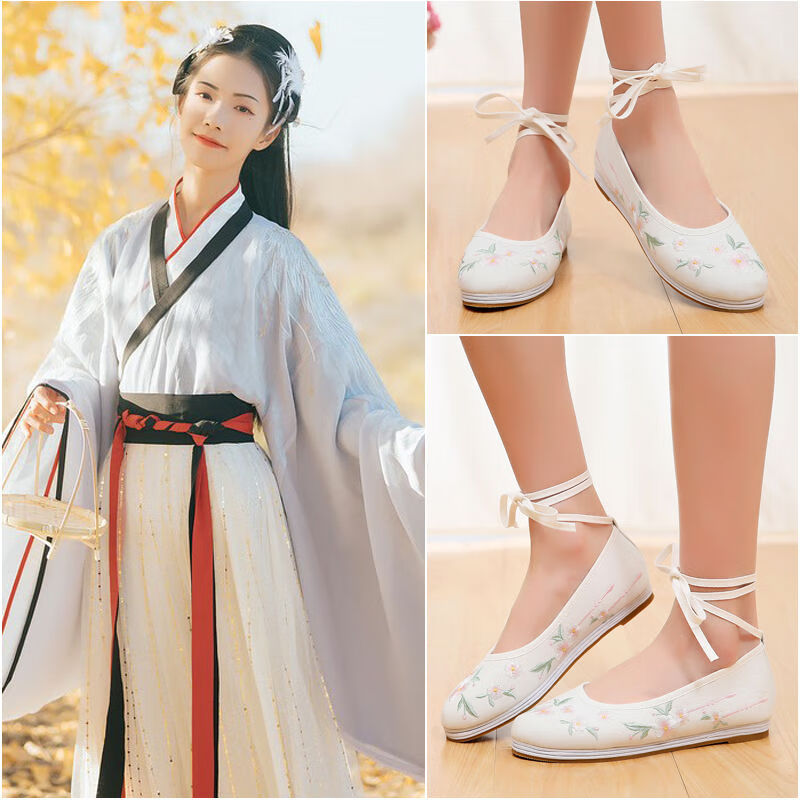 老北京布鞋冬季汉服鞋子女加绒翘头绣花鞋弓鞋古装古风内增高女鞋防滑