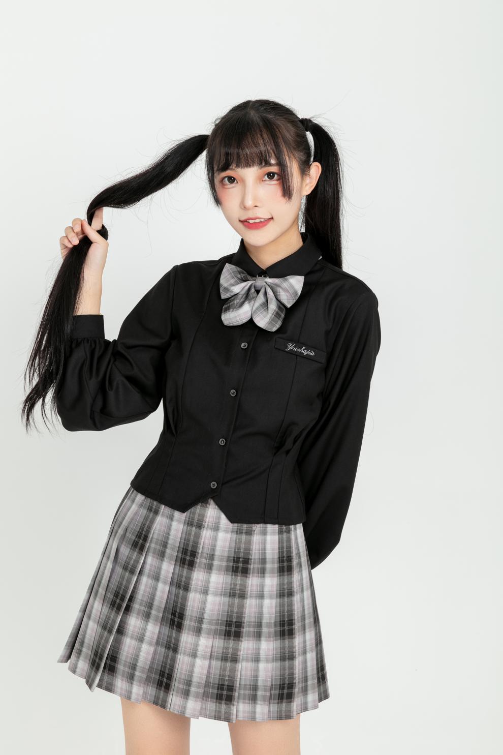 御茶家韩式收腰领衬衫jk制服女黑白百搭基础款秋冬季学院风杏色xl