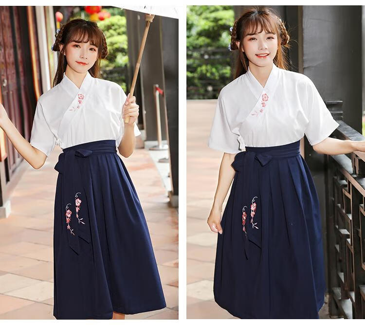 古装汉服改良女装日常汉元素短袖学生毕业照班服古风裙子套装夏季枣