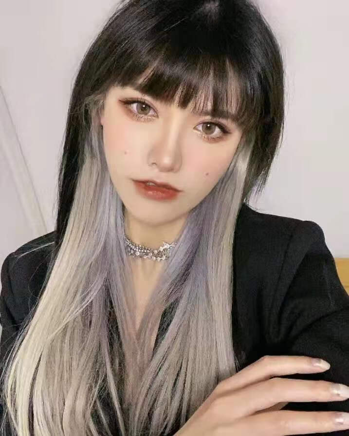 挂耳染假发片彩色挂耳发挑染直发片渐变隐形无痕自然接发条束长发奶奶