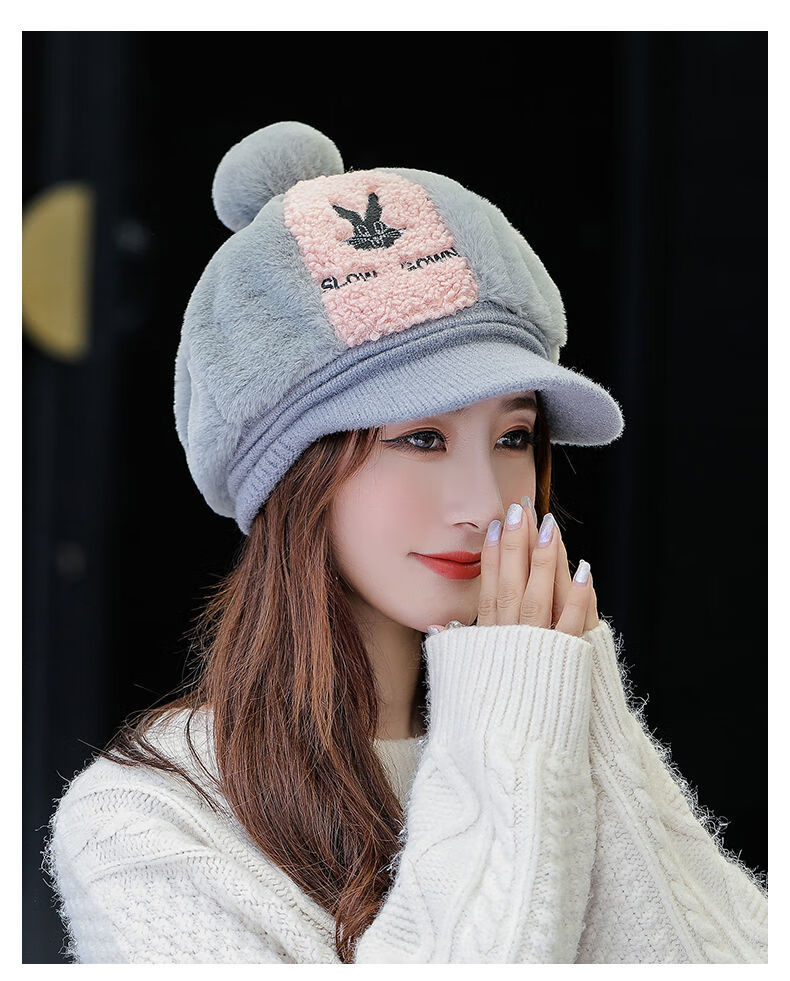 爱熙蜜帽子女秋冬韩版学生鸭舌帽可爱保暖帽冬天新款女毛绒八角帽子