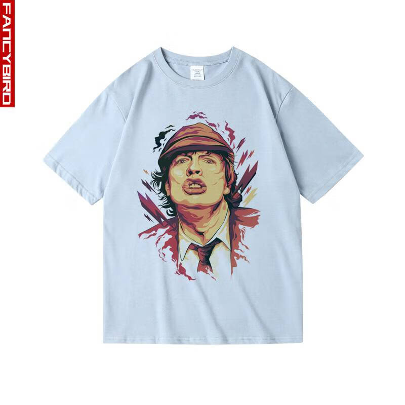 acdc摇滚乐队t恤美国复古棉圆领宽松短半袖衣服男女中性夏初高中大学