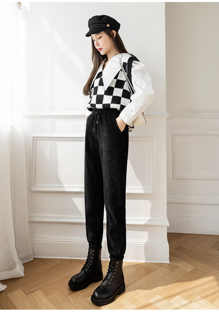 邻家女孩爱漂亮衣服加绒加厚灯芯绒裤子女秋冬季小个子束脚裤哈伦裤