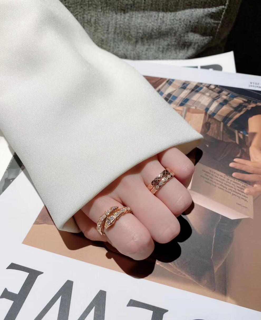 珀芙诺银镀金小香coco菱格戒指小众设计情侣男女指环ins潮戒 窄版白