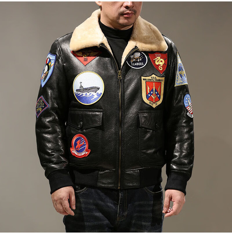 【捡漏价】g1飞行服男绵羊皮皮毛一体飞行员皮夹克加肥加大码号皮衣