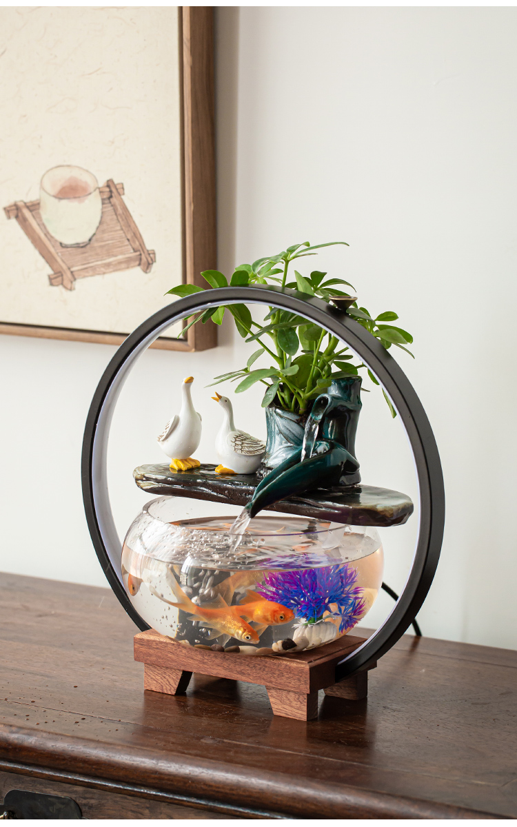 石墨 (绿) 流水鱼缸【站鹿】  鸭掌木【图片 价格 品牌 报价】-京