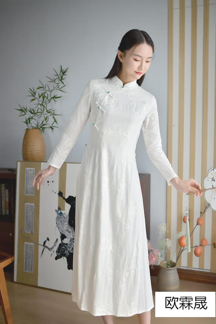 文艺禅修禅服茶服女秋冬仙气棉麻奥黛中国风文艺复古修身禅意旗袍