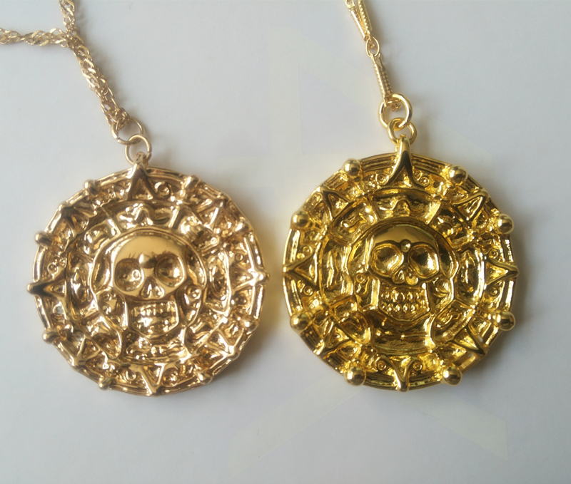 金币跨狮门黄铜真空镀金加勒比海盗电影版双面骷髅头阿兹特克金币项链