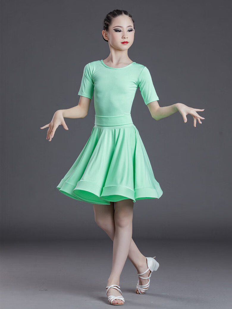 儿童拉丁舞服装女孩练功服短袖考级比赛演出服连衣裙女童拉丁舞裙黑色