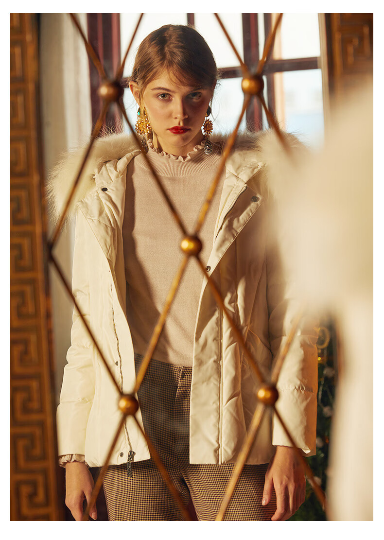 gerolamo秋冬保暖加厚服鸭绒收腰貉子毛领女 象牙白色 170