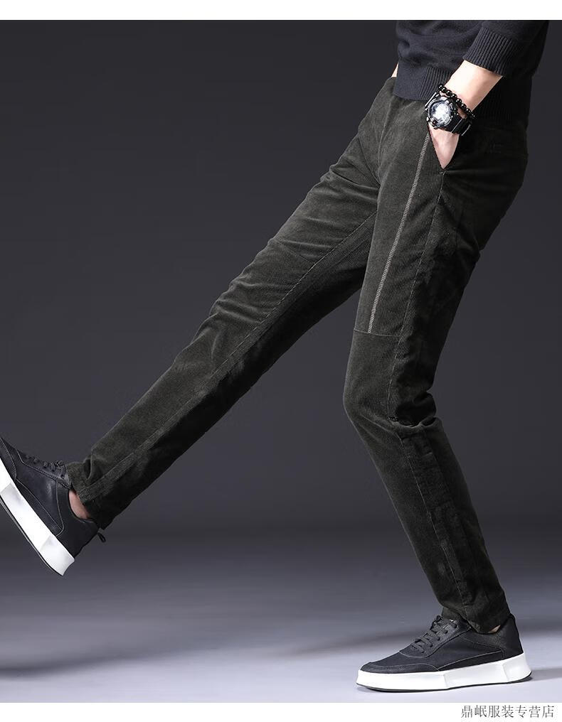 花花公子高档秋冬款灯芯绒男裤子冬裤中年男士条绒冬季休闲裤男宽松