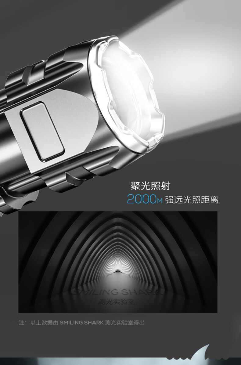 微笑鲨手电筒迷你微笑鲨p90强光超亮手电筒可充电1000米户外远射氙气