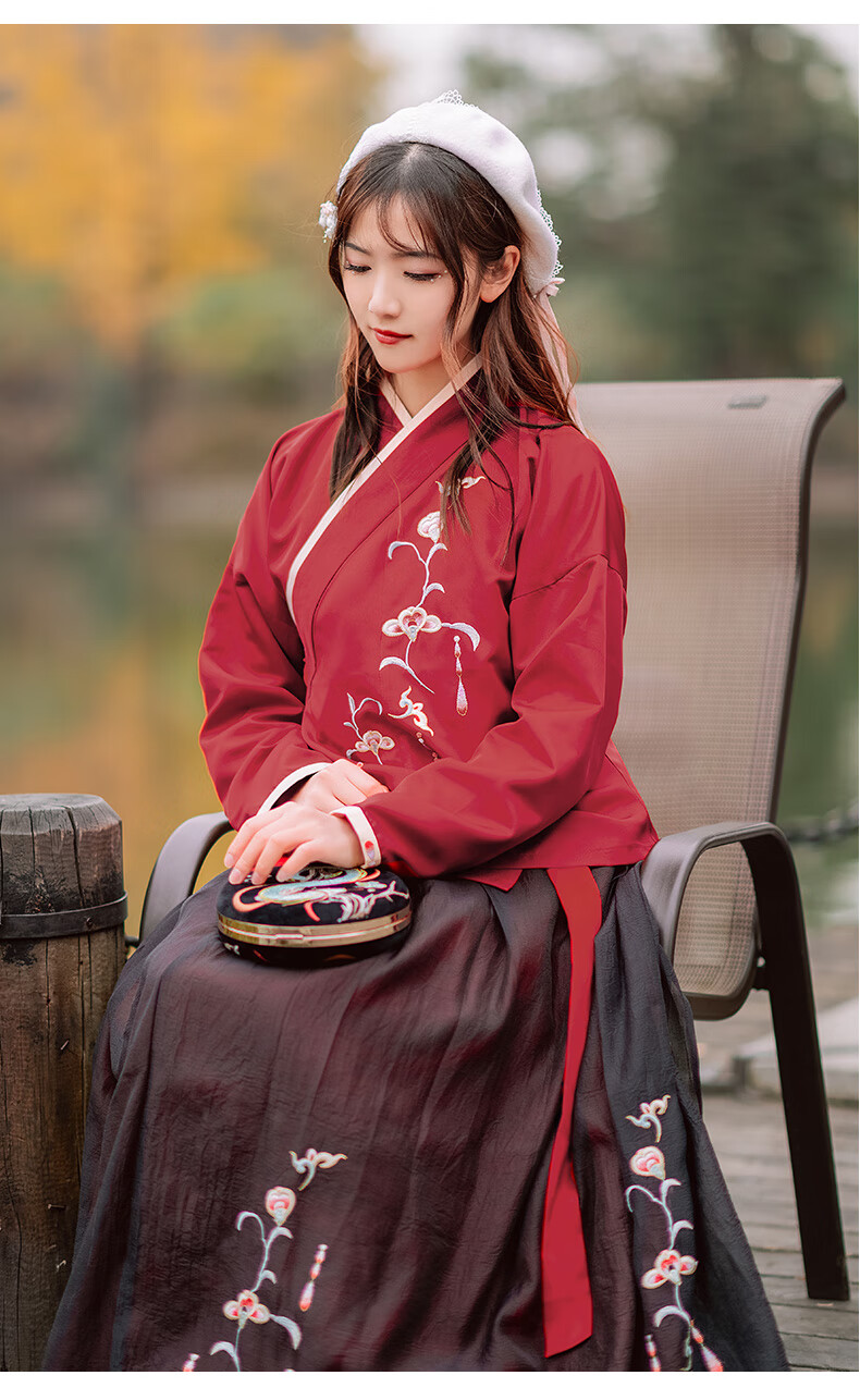 如梦霓裳原创花蓉汉服女装齐腰交领襦裙中国风绣花窄袖衫裙春秋款 暗