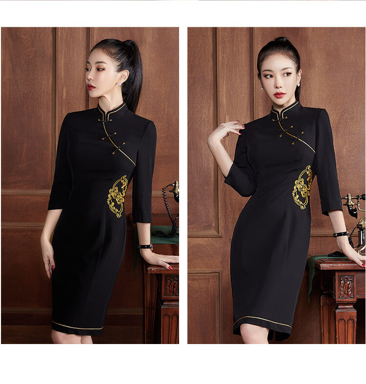 涟影夏季中式高端职业装连衣裙中国风旗袍酒店迎宾前台接待珠宝店工装