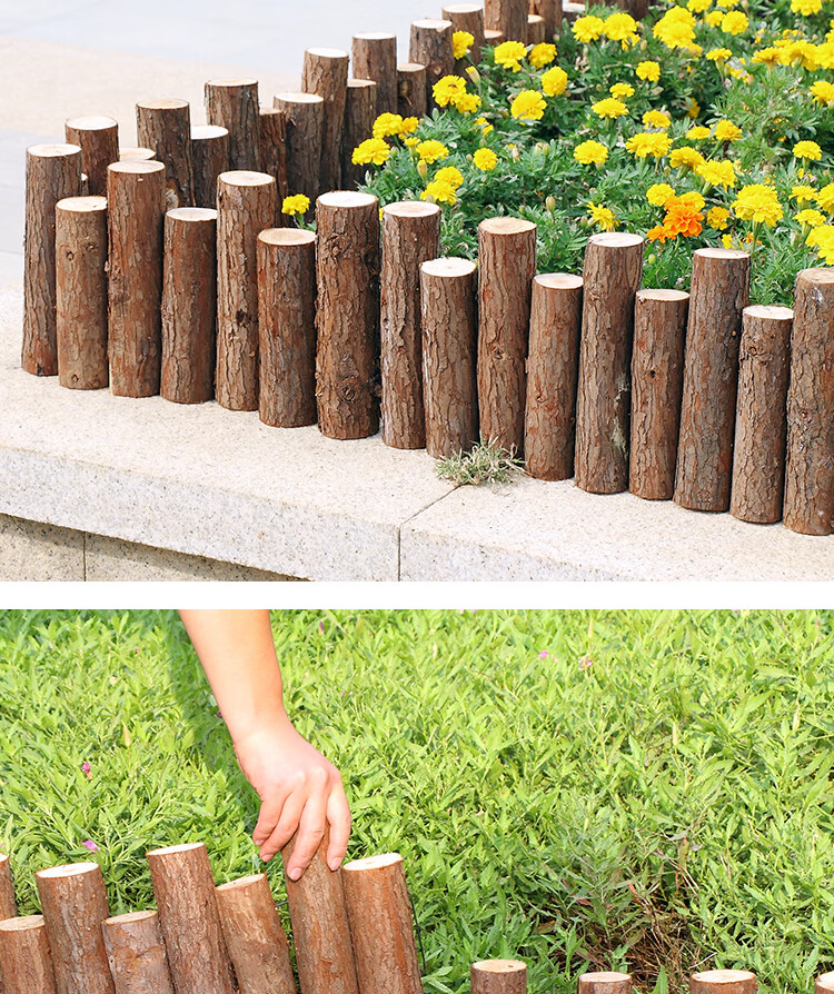 杉木栅栏户外园艺围栏碳化腐小木桩围栏花园木桩圆木实木栅栏插地带皮