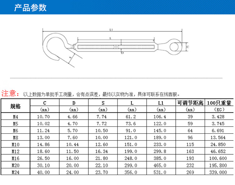 304不锈钢花篮螺丝索具紧线扣钢丝绳索拉紧收紧器螺栓国标 乳白色
