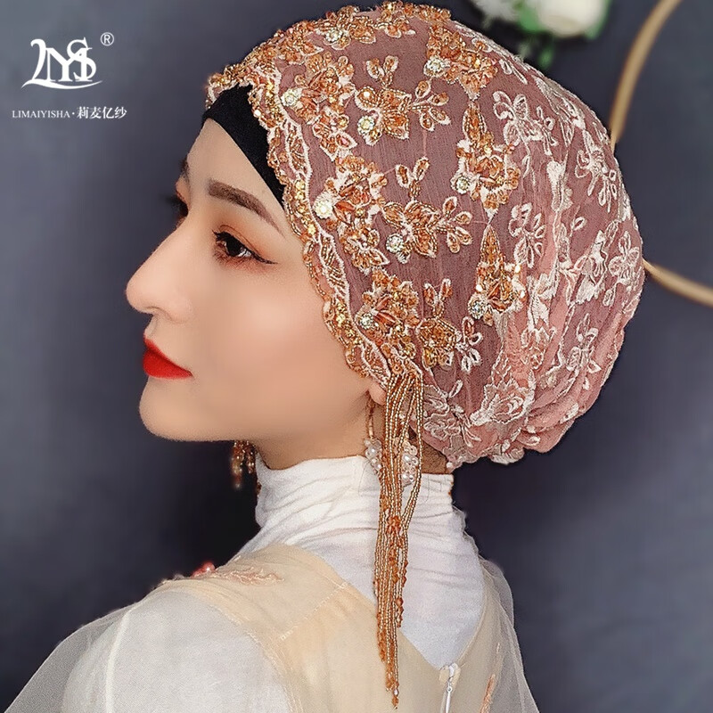 回族女人的套头纱巾新款穆斯帽子女士包头巾帽时尚帽盖头女帽子 紫色