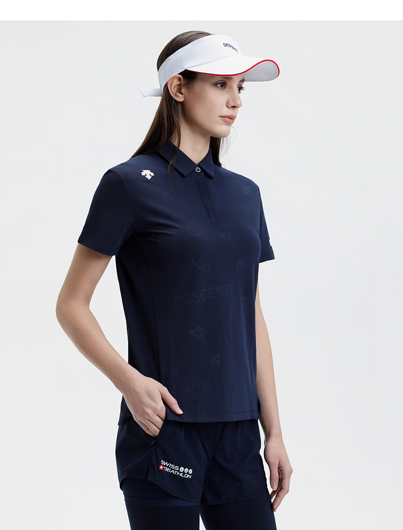 descente迪桑特 瑞士铁人三项 女子运动短袖polo衫 d1232rps07 白色