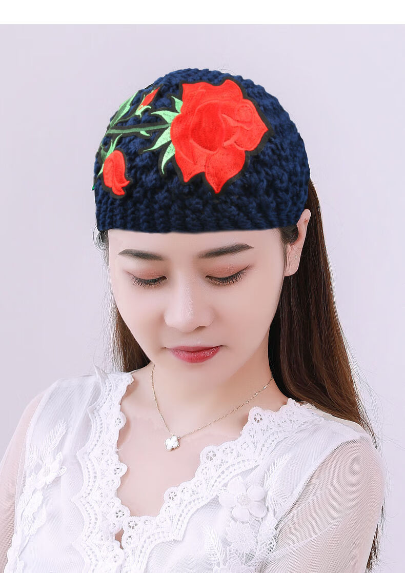 民族风文艺范帽子新民族风针织毛线发带高弹宽边女士发带帽头巾帽防寒