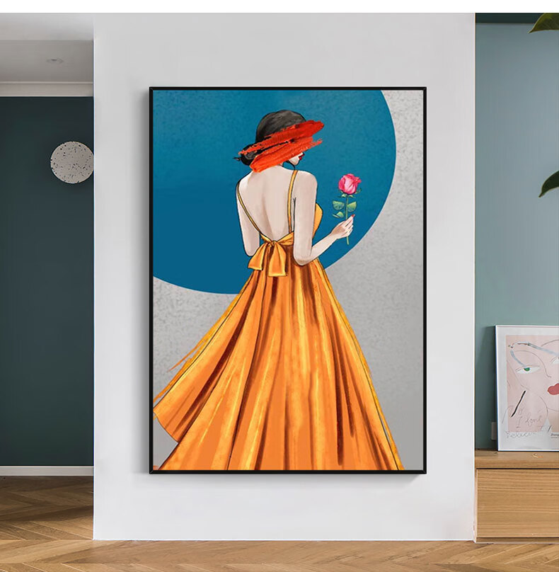 nessa 手绘油画少女背影轻奢客厅背景墙玄关装饰画玄关卧室挂画北欧