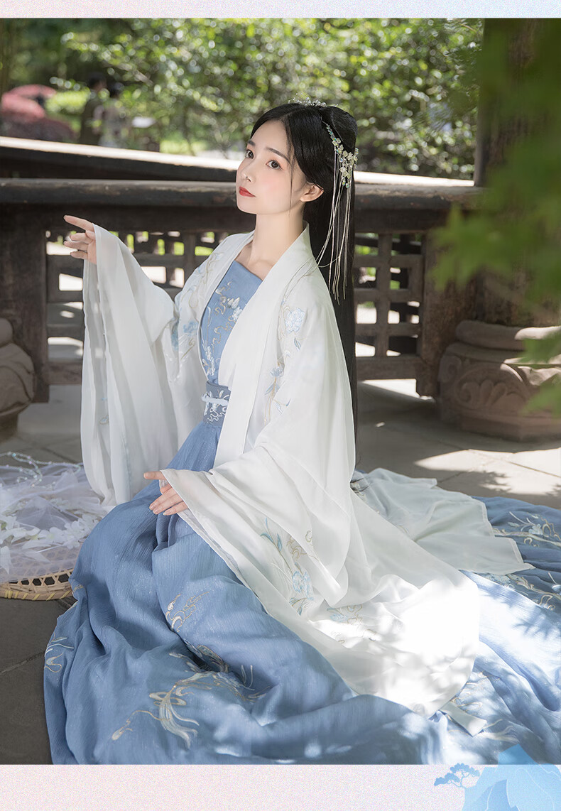 龙啸汉服女原创中国风对襟齐腰襦裙大袖衫仙白菜全套夏齐腰三件套xs