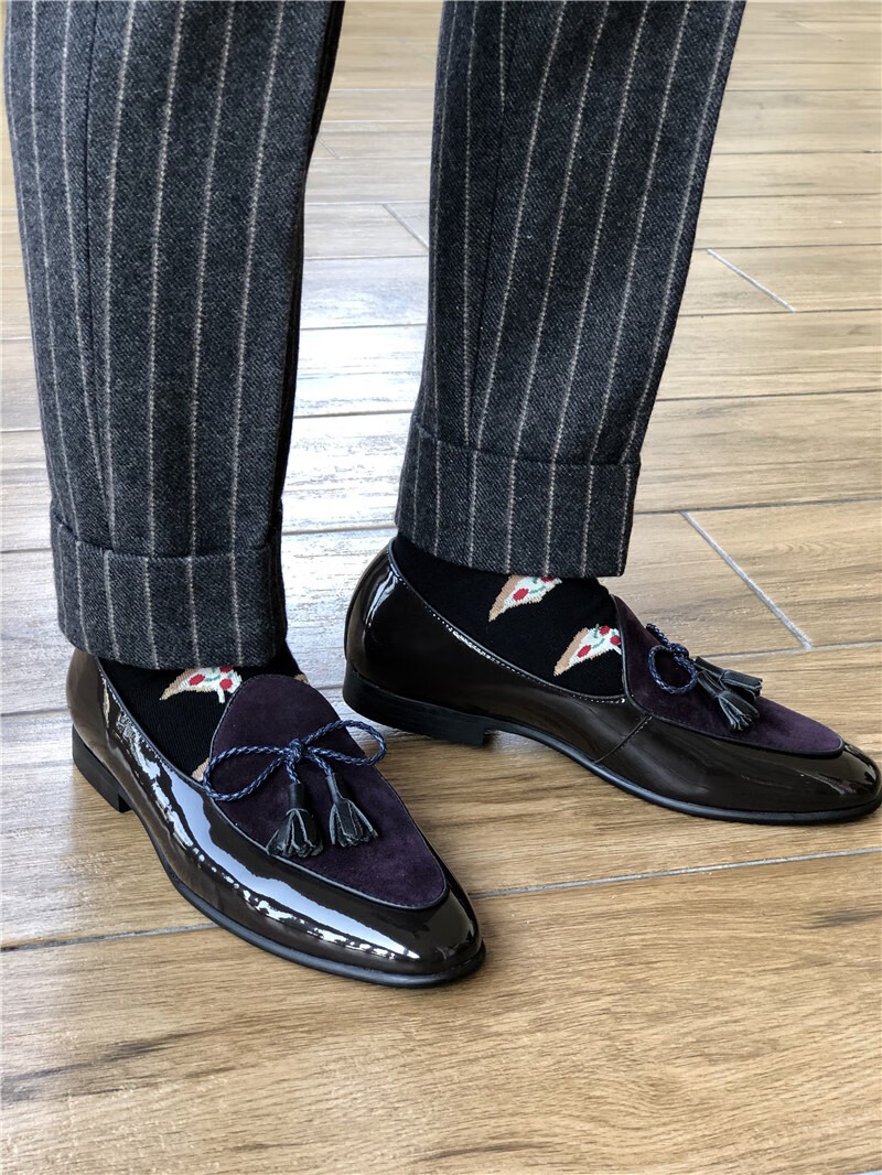 cl男士乐福鞋英伦流苏休闲鞋潮流韩版懒人套脚鞋一脚蹬男鞋红棕色41