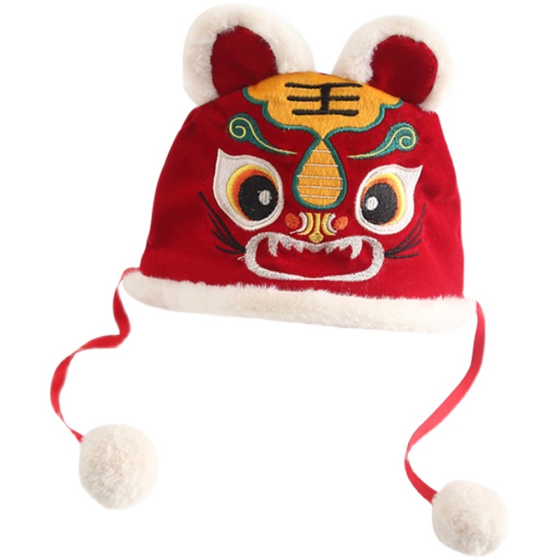 迪士尼disney商场同款虎头帽儿童冬季加绒老虎帽中国风宝宝加厚汉服
