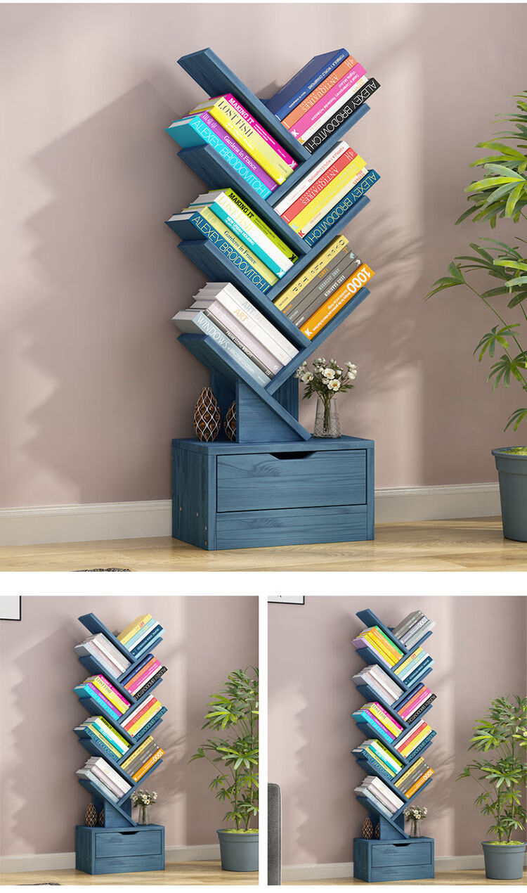 网红树形创意多层书架学生简易书架小书架书柜落地家用收纳架暖白8层